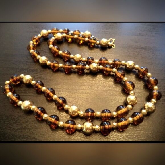 *RARE* VINTAGE SIGNED NAPIER AMBER GLASS 24.5" NECKLACE - Picture 1 of 2